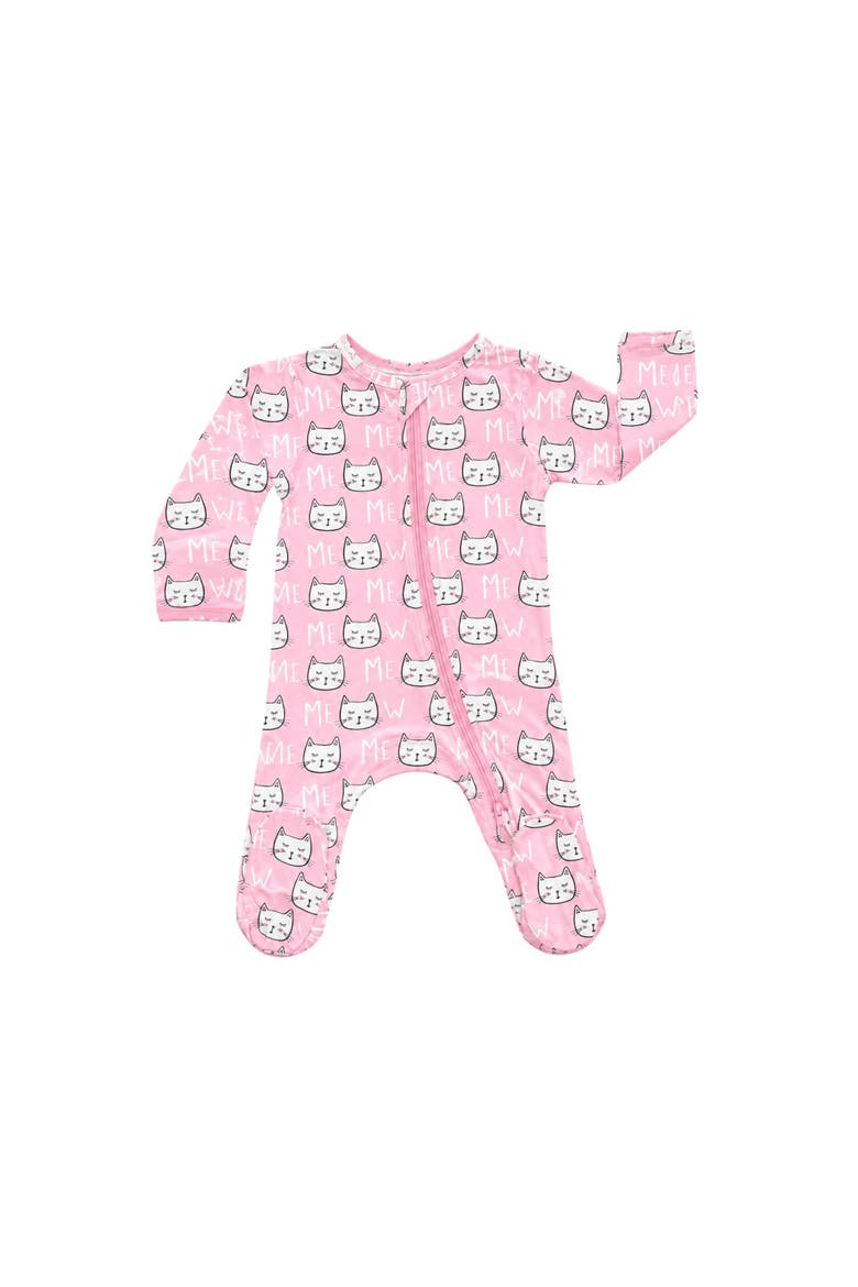 Modal Zip Footie in Pink Cats, Alternate, color, Pink