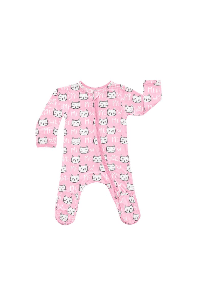 Norani Modal Zip Footie in Pink Cats, Alternate, color, Pink