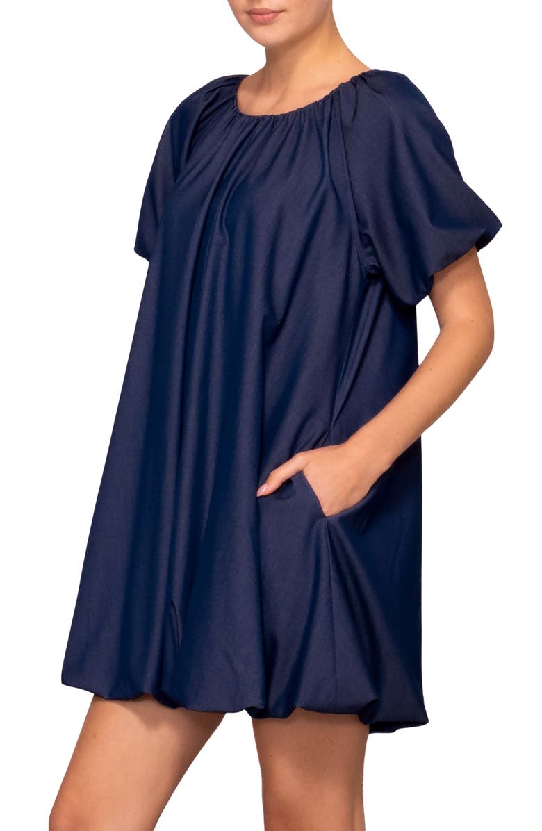 MELLODAY Short Sleeve Bubble Hem Minidress, Alternate, color, Dark Denim