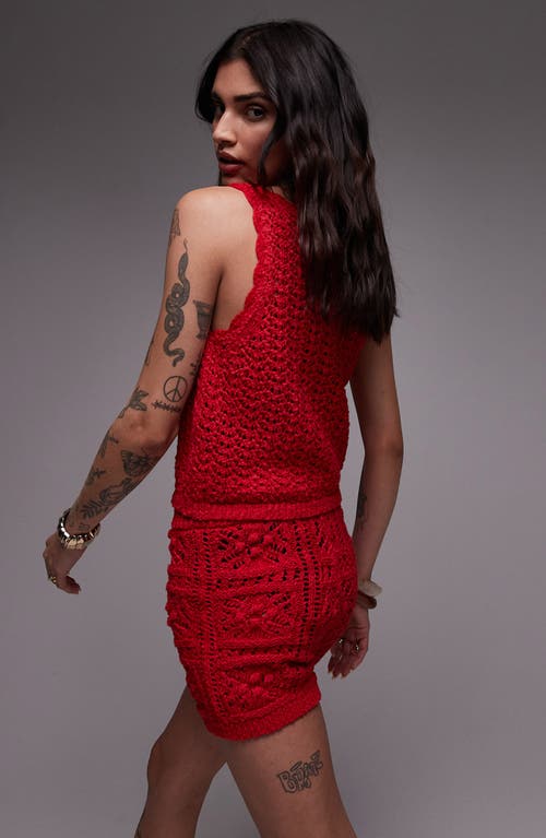 Topshop Open Stitch Cotton Sweater Tank In Red