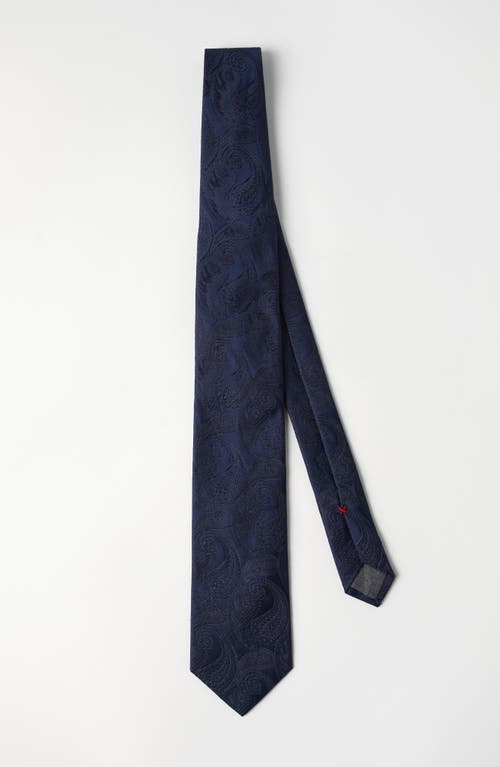 Brunello Cucinelli Silk Tie With Pattern In Blue