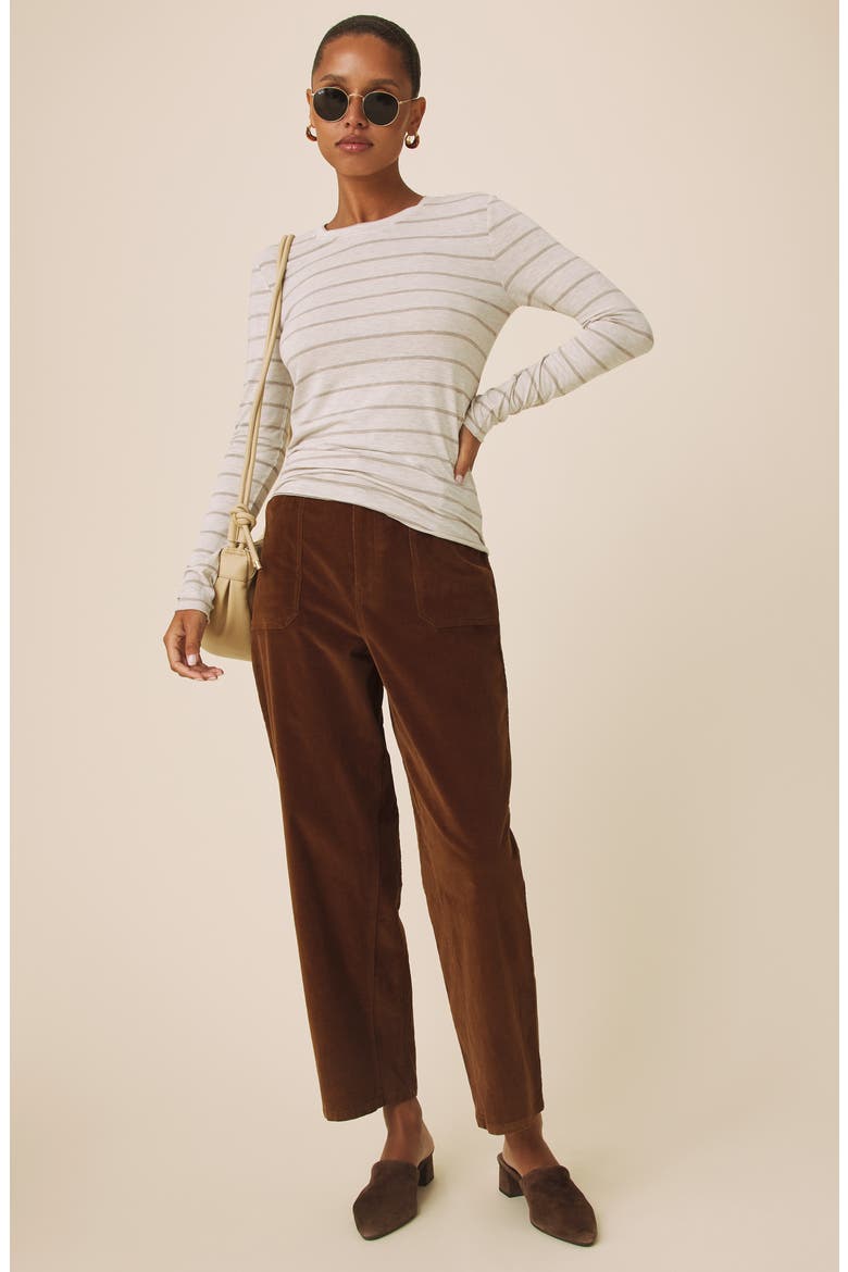 Bri Stripe Long Sleeve T-Shirt, Alternate, color, WHITE PALE OAK/ LIGHT BROWN