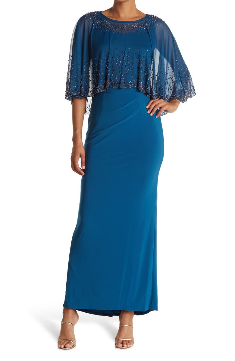 Marina Beaded Capelet Gown, Main, color,