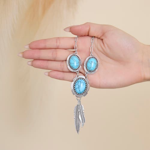 Jessica Simpson Turquoise & Feather Pendant Necklace In Metallic