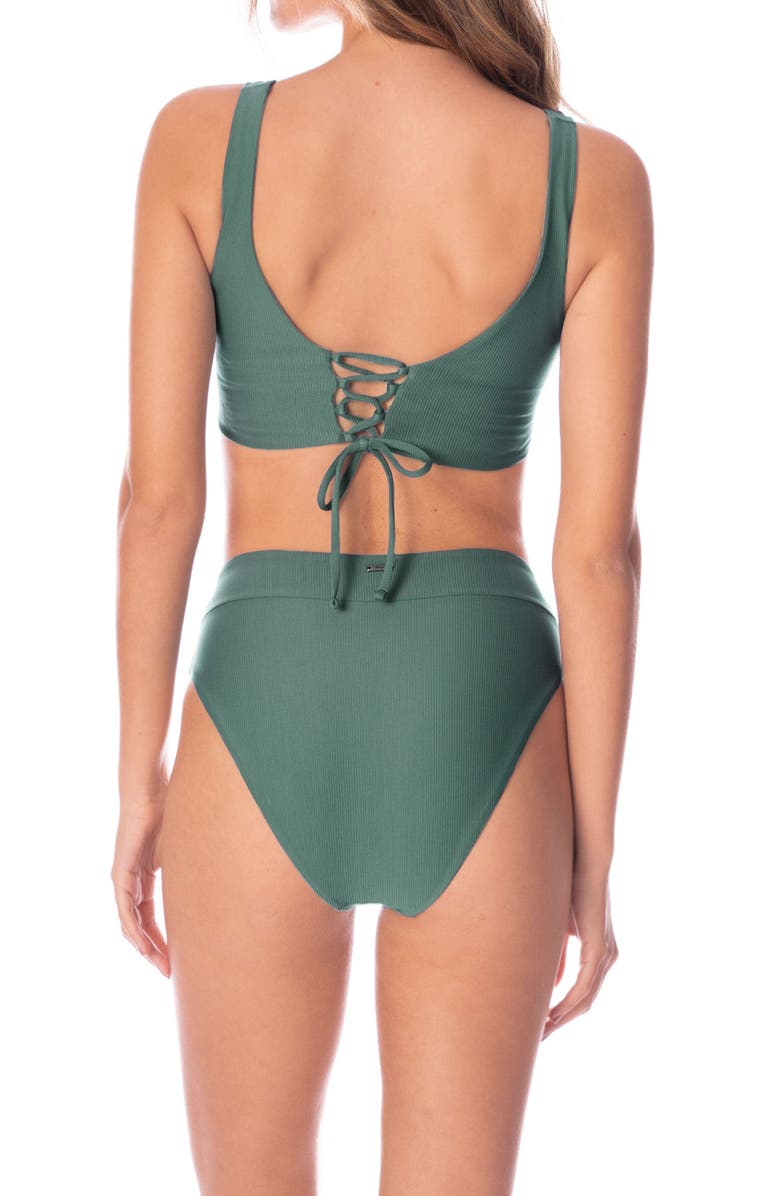 Maaji Eucalyptus Green Suzy Q Reversible High Waist Bikini Bottoms, Alternate, color, 