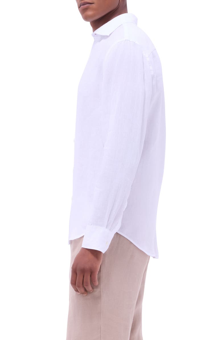Bugatchi Axel Shaped Fit Linen Button-Up Shirt, Alternate, color, White