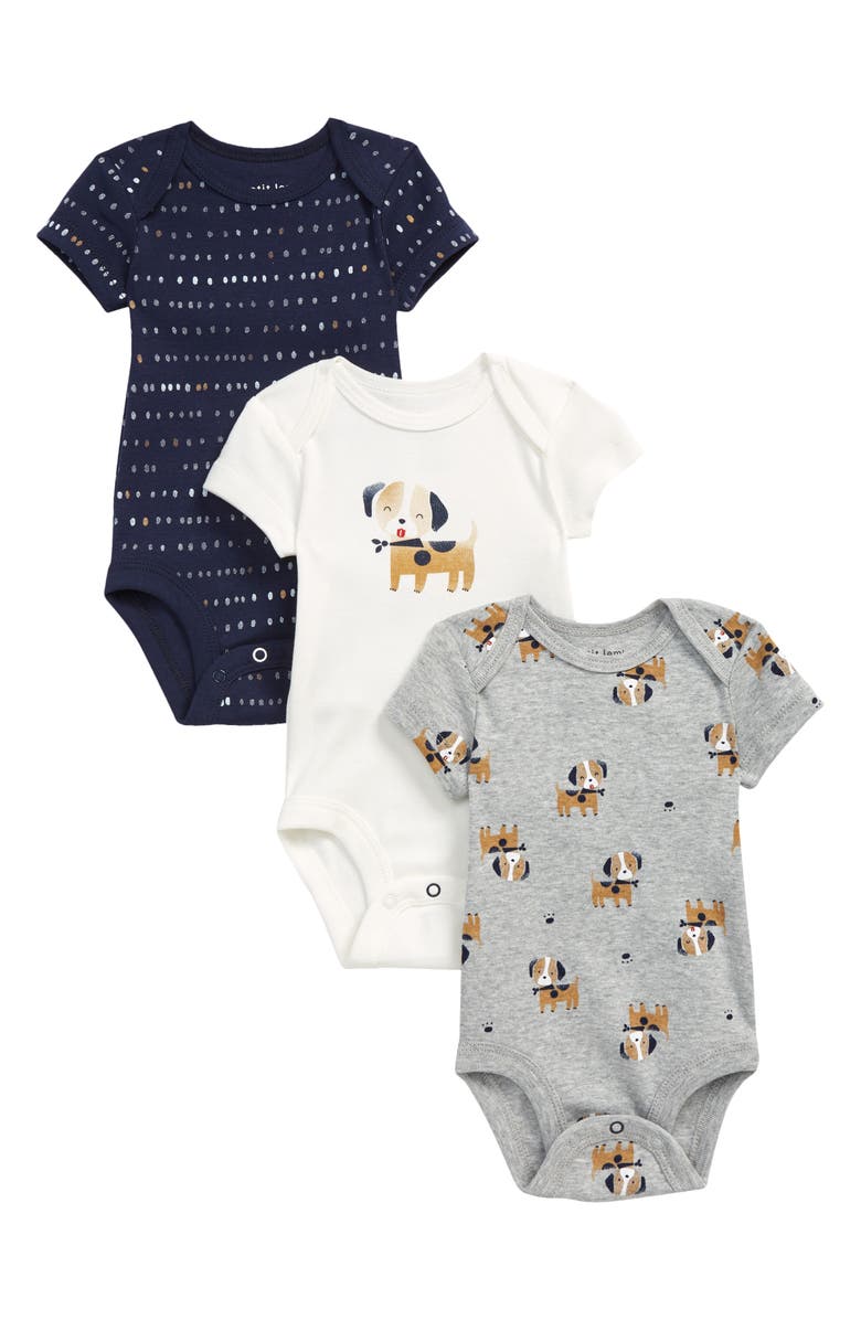 Petit Lem 3-Pack Fitted Cotton Pajama Bodysuits, Main, color,