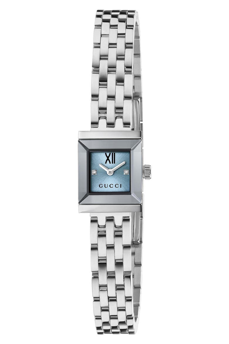 G-Frame Blue Dial Square Bracelet Watch, 14mm x 18mm, Main, color, BLUE