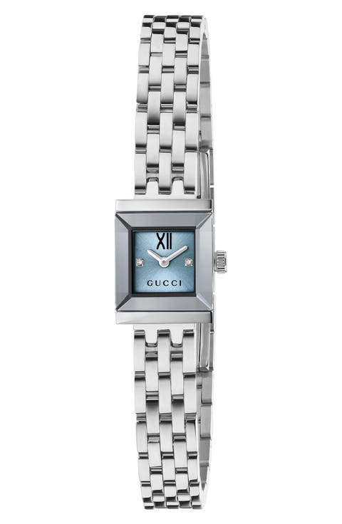G-Frame Blue Dial Square Bracelet Watch, 14mm x 18mm
