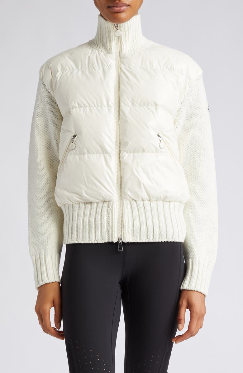 Moncler Mixed Media Quilted Down Cardigan, Main, color,