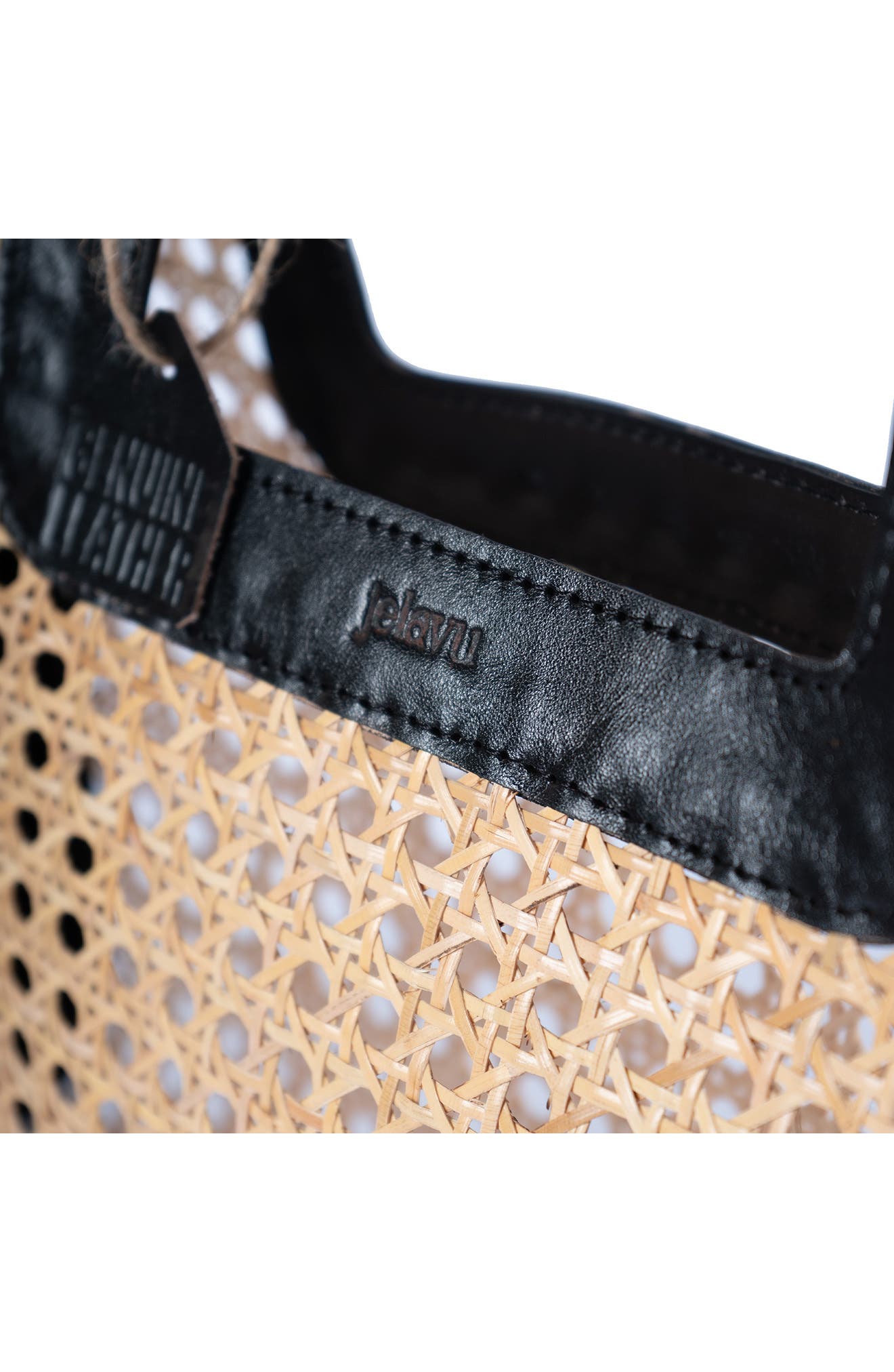 Jelavu Delmar Rattan & Leather Frame Clutch, Alternate, color, Black