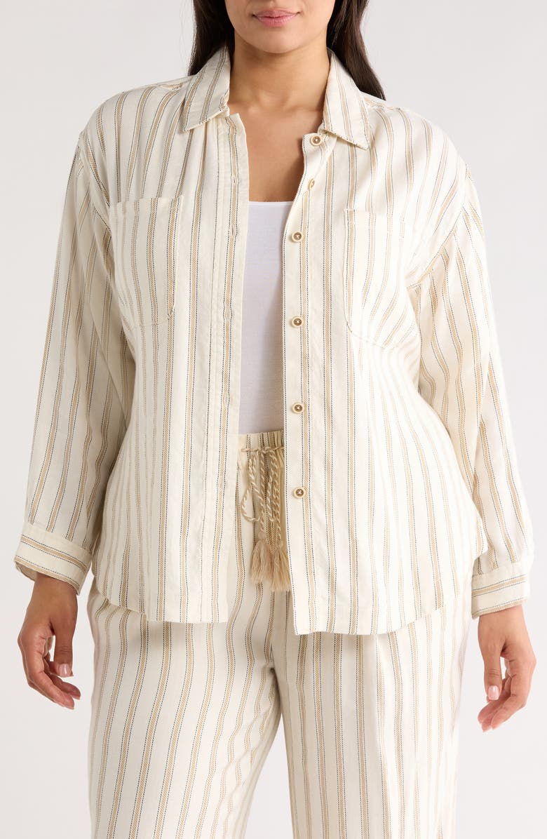 Liverpool Los Angeles Stripe Belted Shacket, Alternate, color, Cream/ Tan Rg Stripe