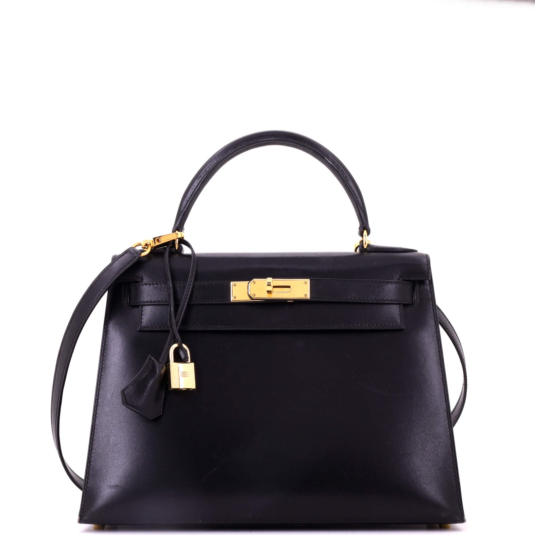Kelly Handbag Black Box Calf with Gold Hardware 28, Main, color, Black