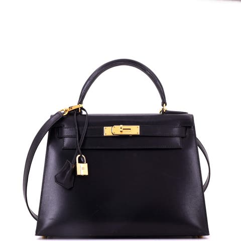Kelly Handbag Black Box Calf with Gold Hardware 28