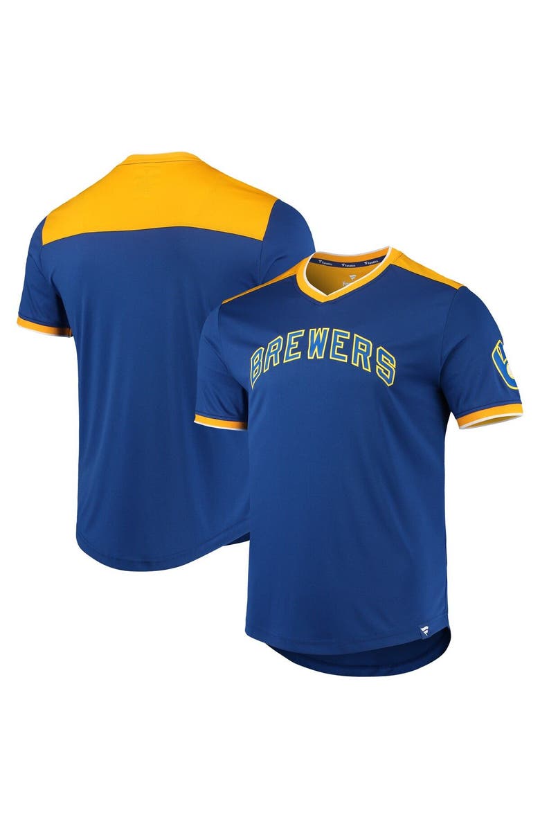 FANATICS Men's Fanatics Branded Royal/Gold Milwaukee Brewers True Classics Walk-Off V-Neck T-Shirt, Main, color, 