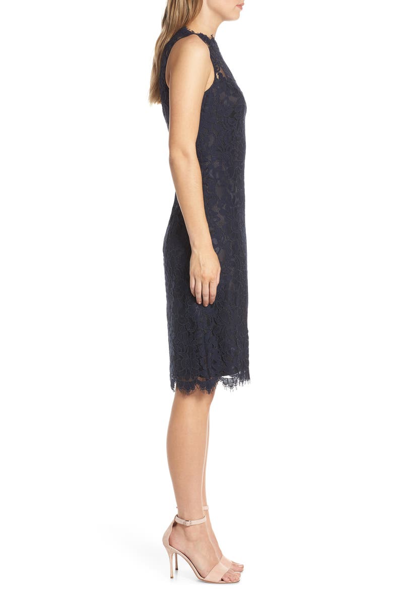 High Neck Lace Sheath Dress, Alternate, color, NAVY