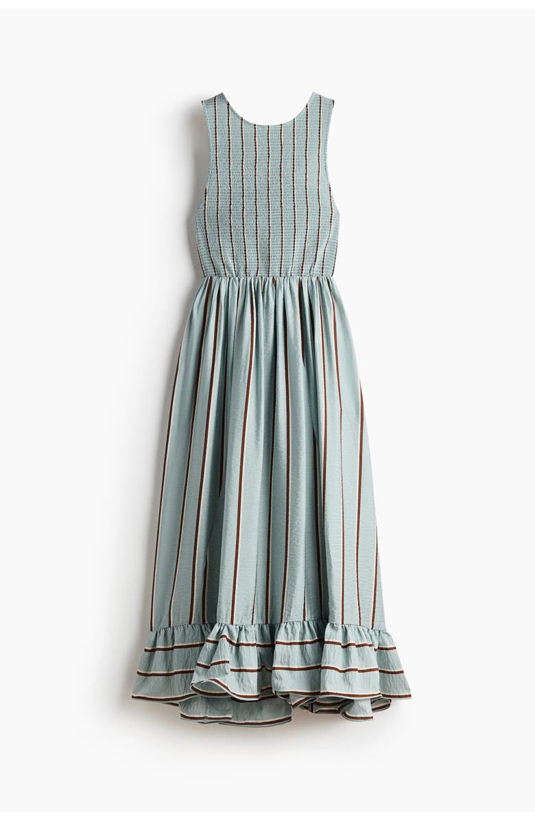 H&M Smocked-bodice dress, Alternate, color, Light Dusty Turquoise/Striped