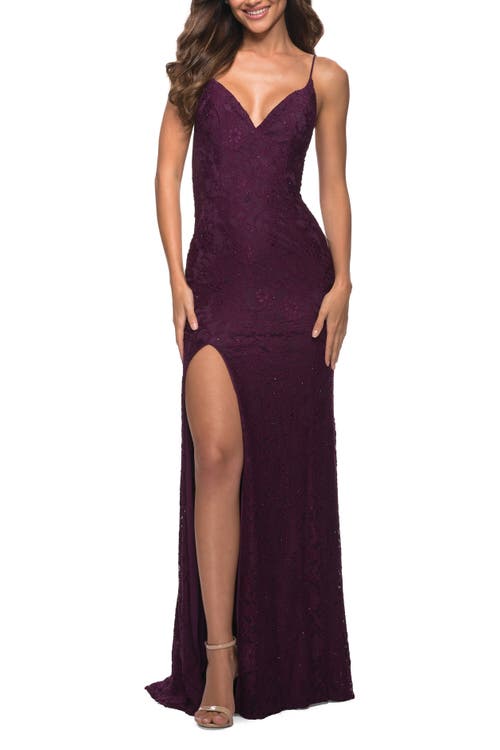 La Femme Gorgeous Jewel Tone Tulle And Lace Mermaid Gown In Multi