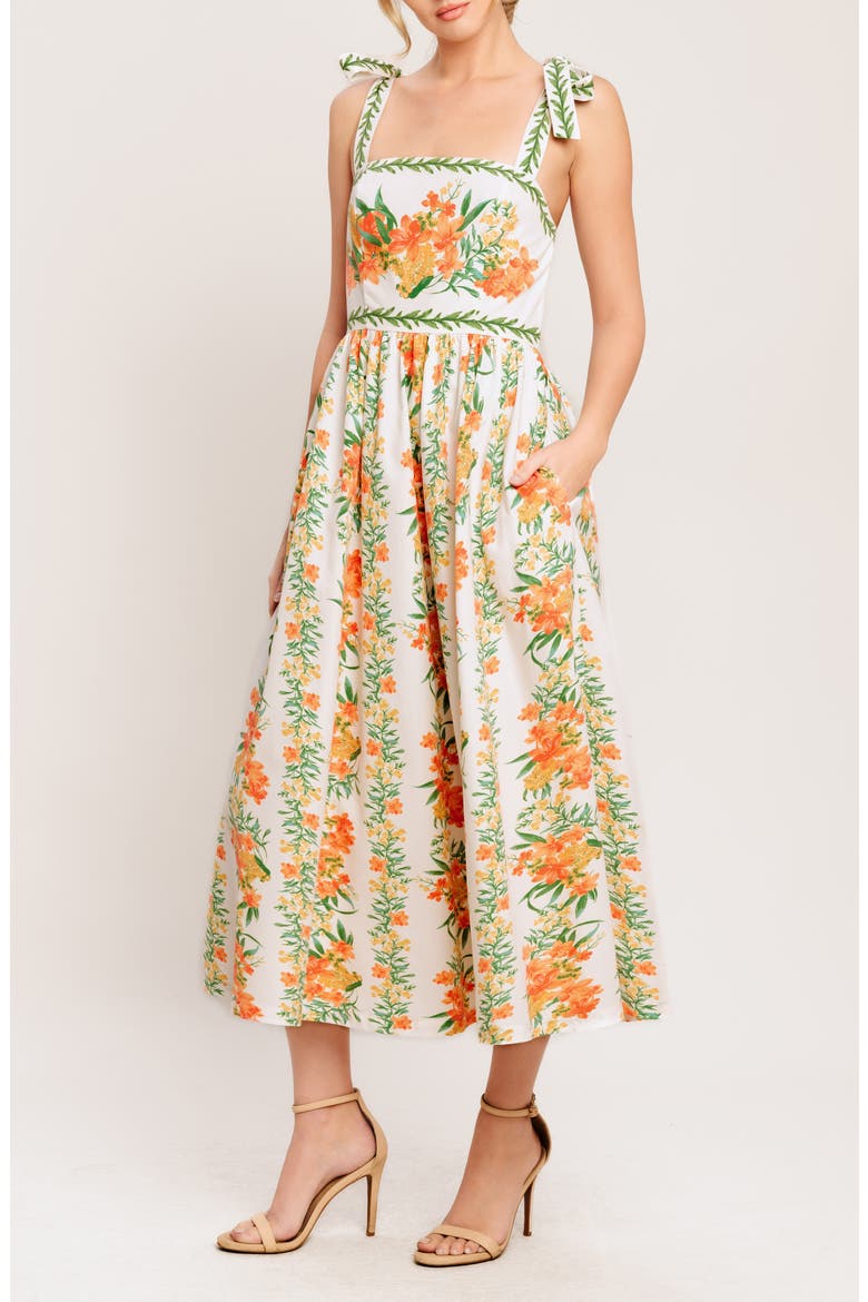 Floral Tie Strap Midi Sundress, Alternate, color, IVORY MULTI FLORAL