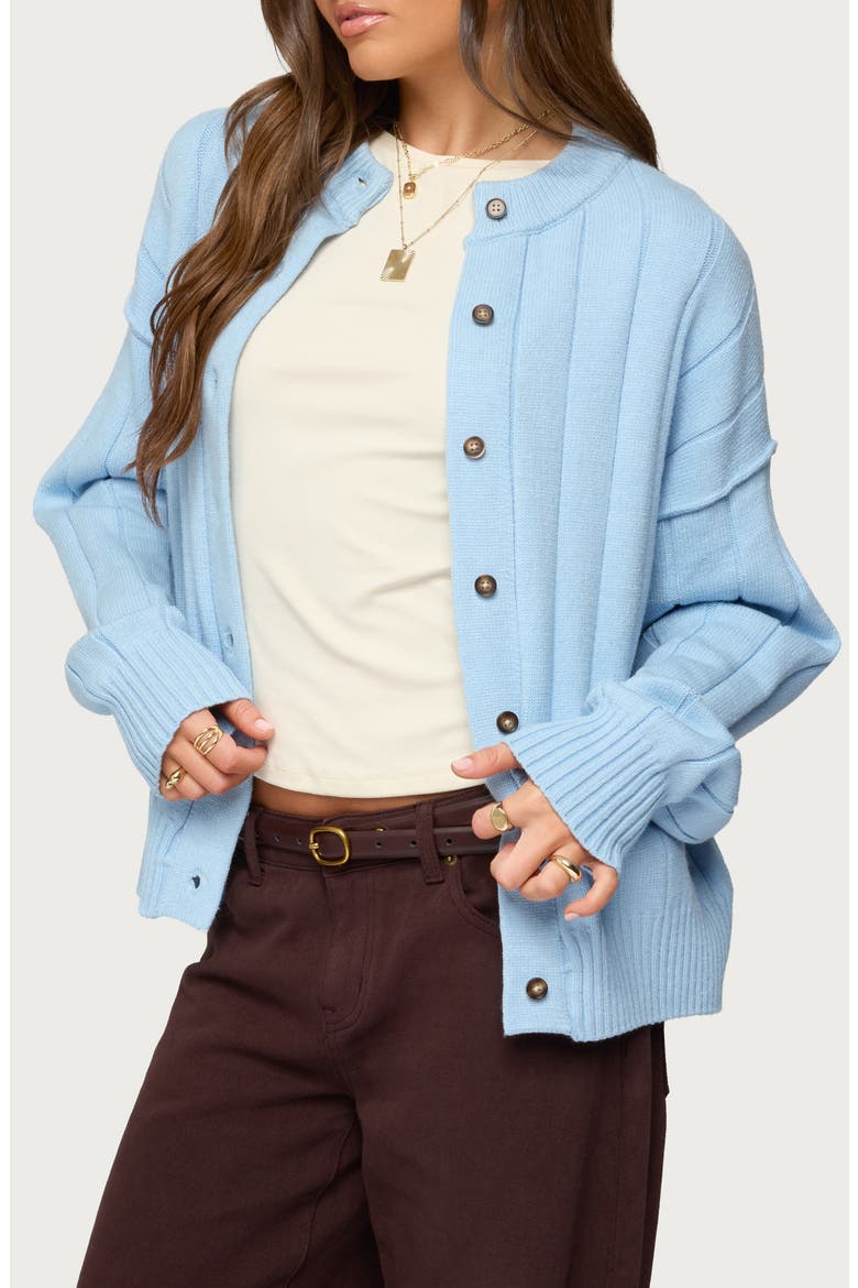 Joanie Wide Rib Cardigan, Alternate, color, BLUE