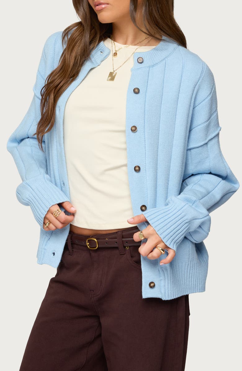 EDIKTED Joanie Wide Rib Cardigan, Alternate, color, Blue