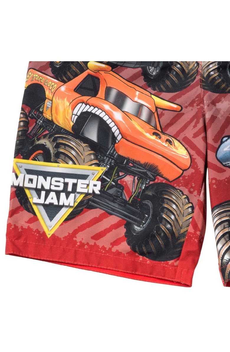 Monster Jam Swimwear Swim Trunks, Alternate, color, Black Red Tread