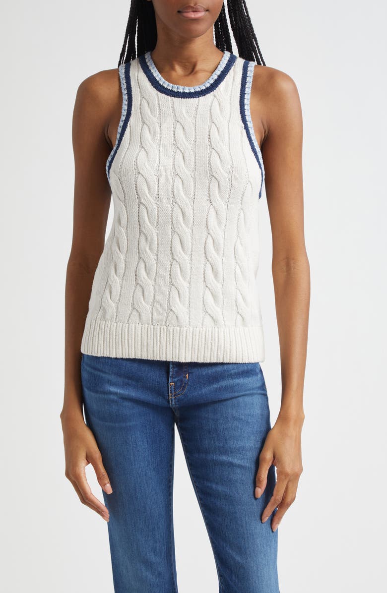 Veronica Beard Jerrel Cable Linen & Silk Sweater Tank, Main, color, 