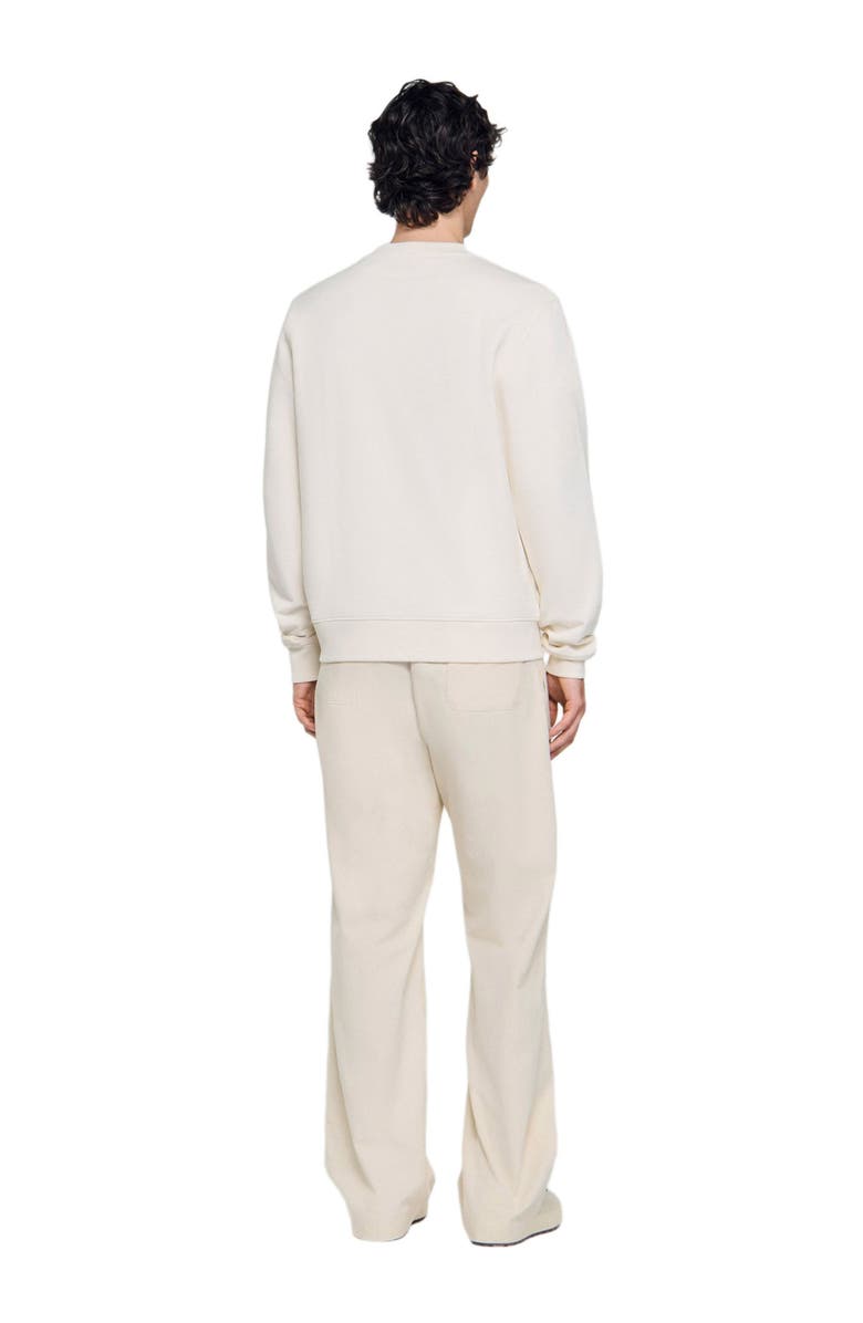 SANDRO Oversized sweatshirt with leather patch, Alternate, color, Butter Cream