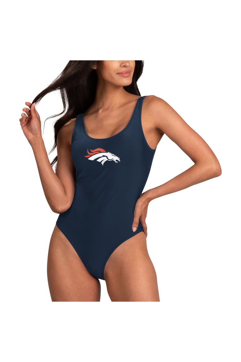 Women's G-III 4Her by Carl Banks Navy Denver Broncos Making Waves One-Piece Swimsuit, Main, color, Navy
