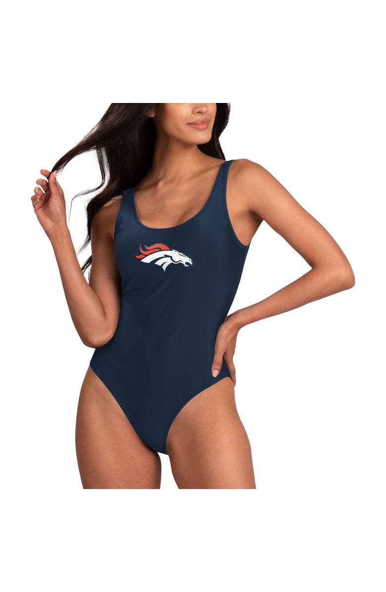G-III 4HER BY CARL BANKS Women's G-III 4Her by Carl Banks Navy Denver Broncos Making Waves One-Piece Swimsuit, Main, color,