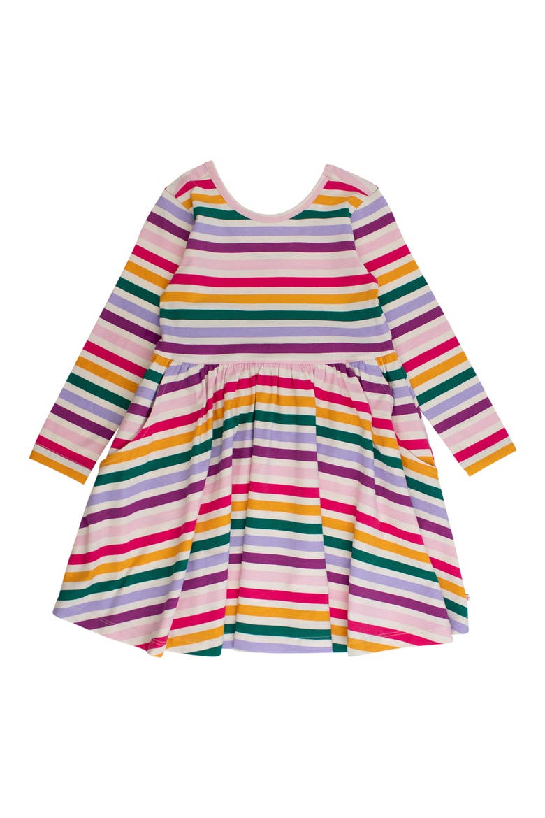 Colorful Rainbow Stripe Long Sleeve Skater Dress, Alternate, color, WHITE