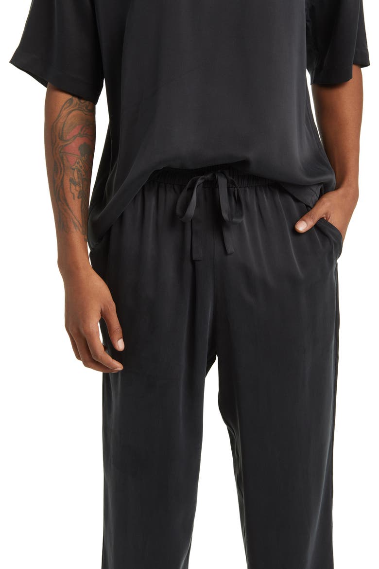 Washable Silk Henley Pajamas, Alternate, color, IMMERSED BLACK