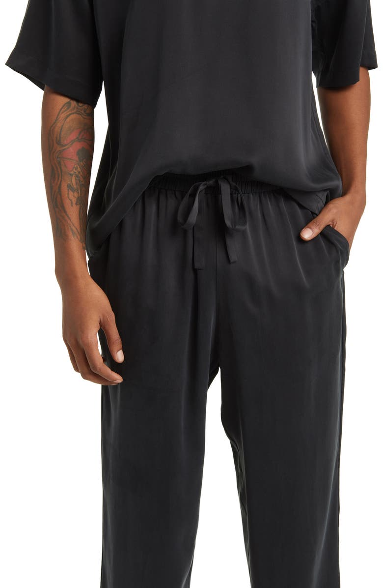 Lunya Washable Silk Henley Pajamas, Alternate, color, Immersed Black