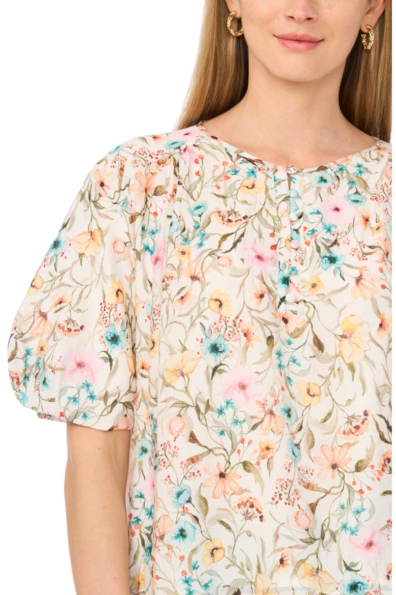 Floral Puff Sleeve Top, Alternate, color, ANTIQUE WHITE