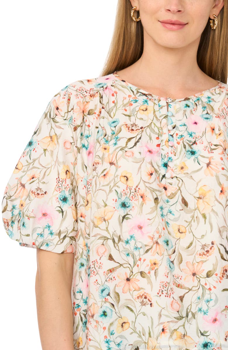 Vince Camuto Floral Puff Sleeve Top, Alternate, color, Antique White
