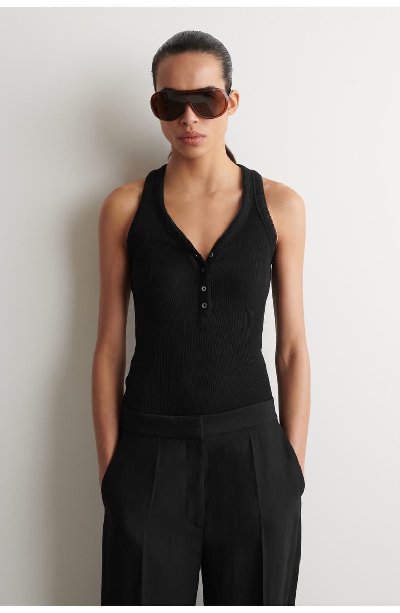 COS Ribbed-knit Henley Tank Top, Main, color, Black