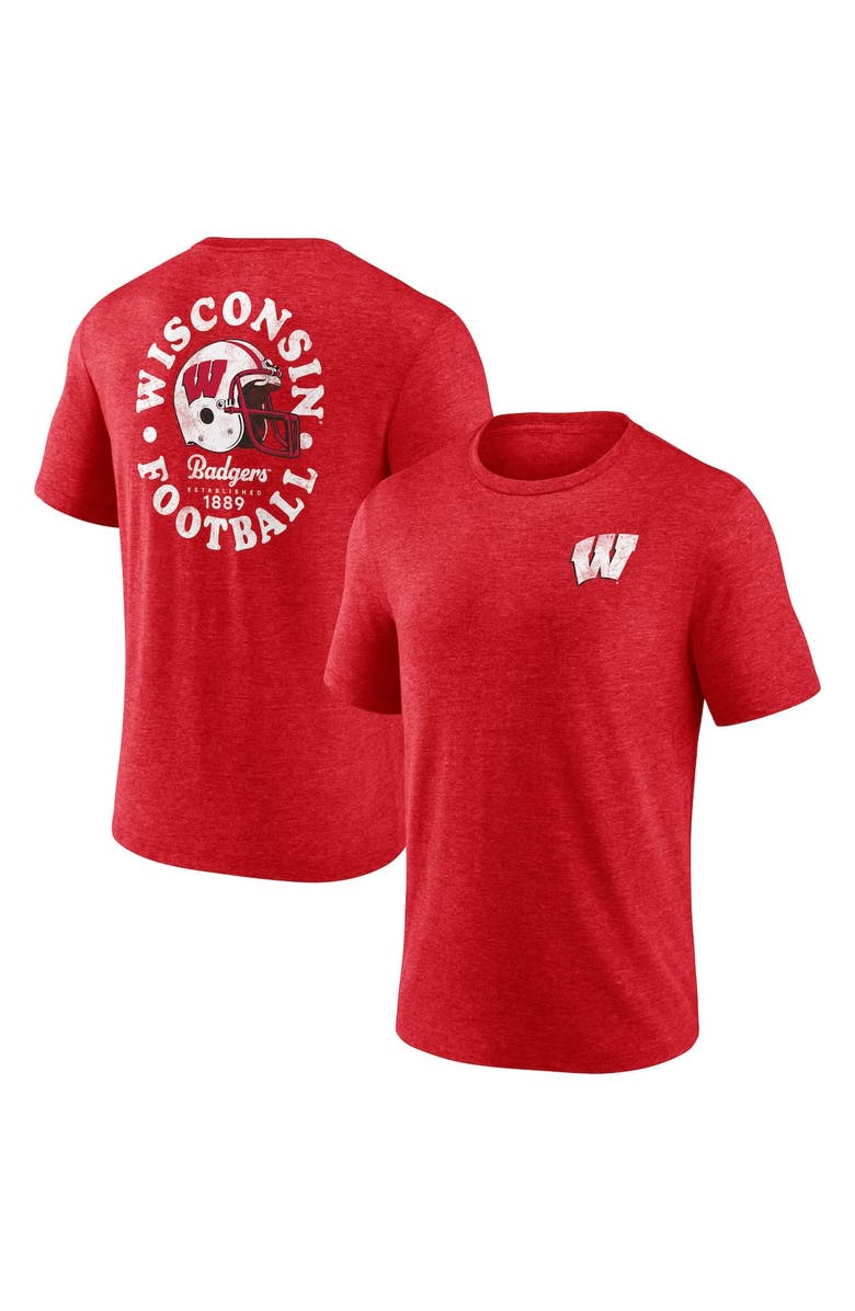 FANATICS Men's Fanatics Branded Heather Red Wisconsin Badgers Old-School Bold Tri-Blend T-Shirt, Main, color, Heather Red