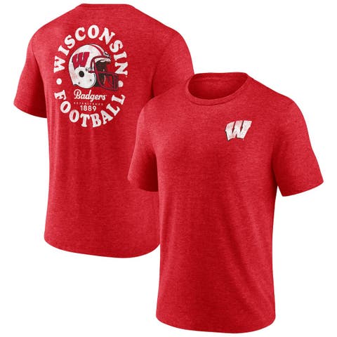 Men's Fanatics Branded Heather Red Wisconsin Badgers Old-School Bold Tri-Blend T-Shirt