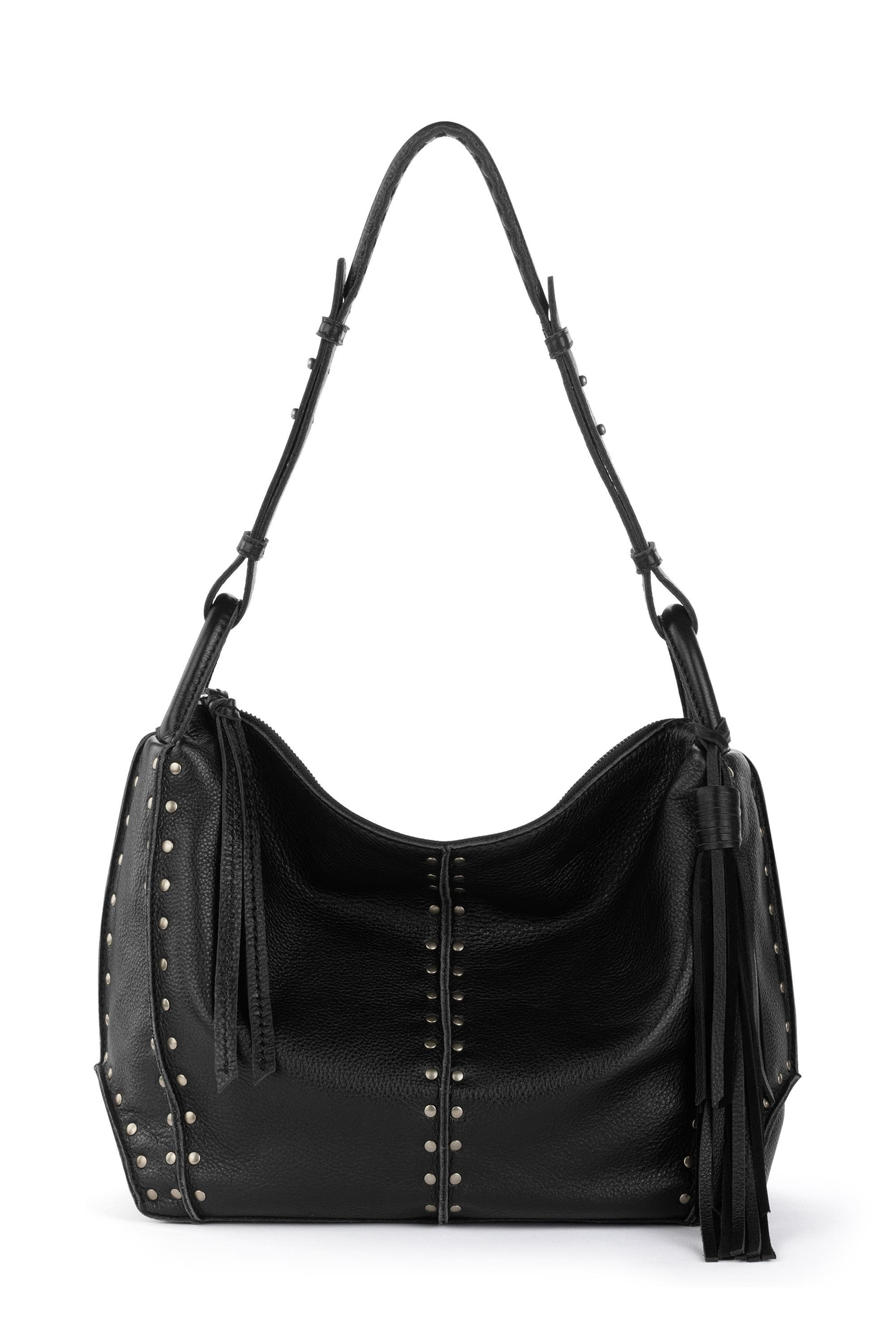 The Sak Los Feliz Hobo Leather Bag, Main, color, Black Silver Stud