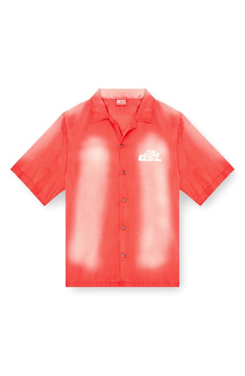 Diesel Faded Bowling Shirt With Logo Prints In Formula Red