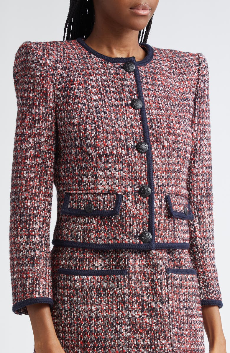 Veronica Beard Ceres Metallic Cotton Blend Tweed Jacket, Alternate, color, Red Blaze/Navy Multi