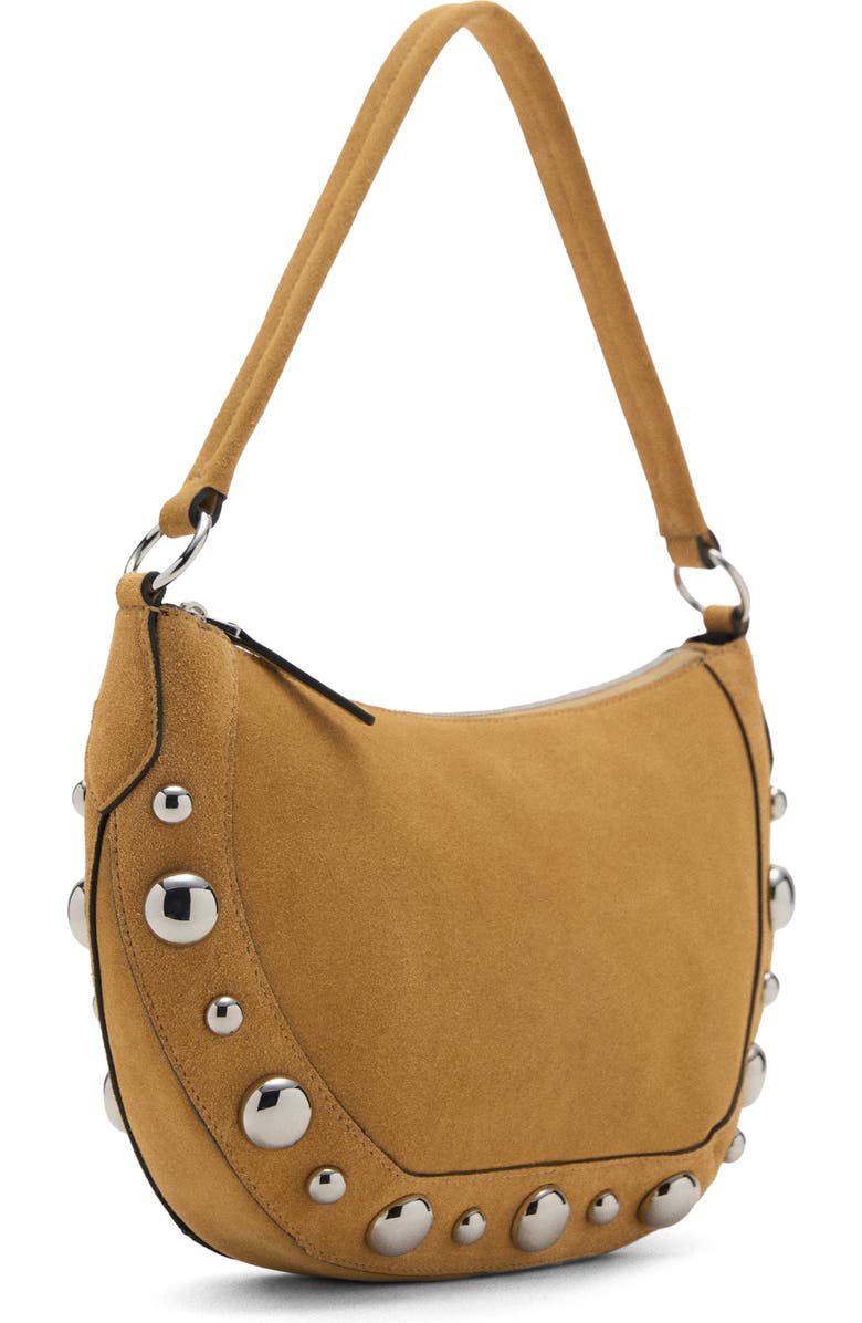 MANGO Studded Suede Shoulder Bag, Main, color, Mustard