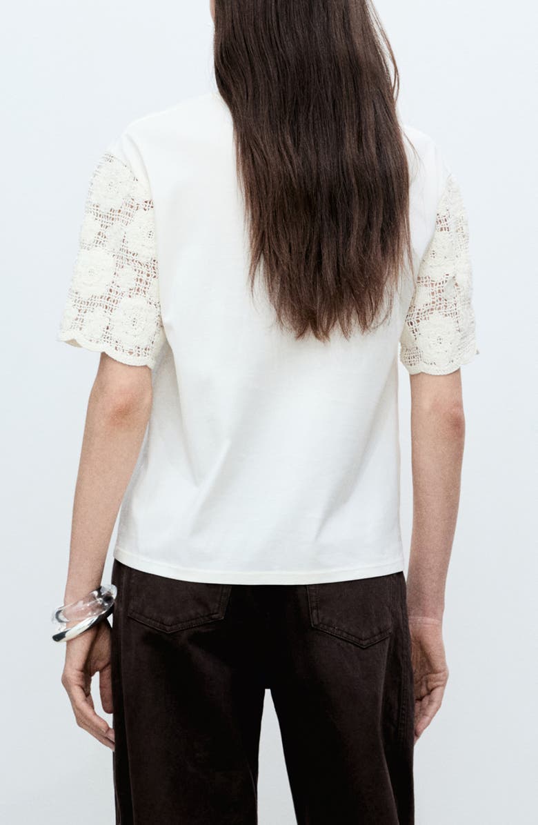 MANGO Open Stitch Trim T-Shirt, Alternate, color, White
