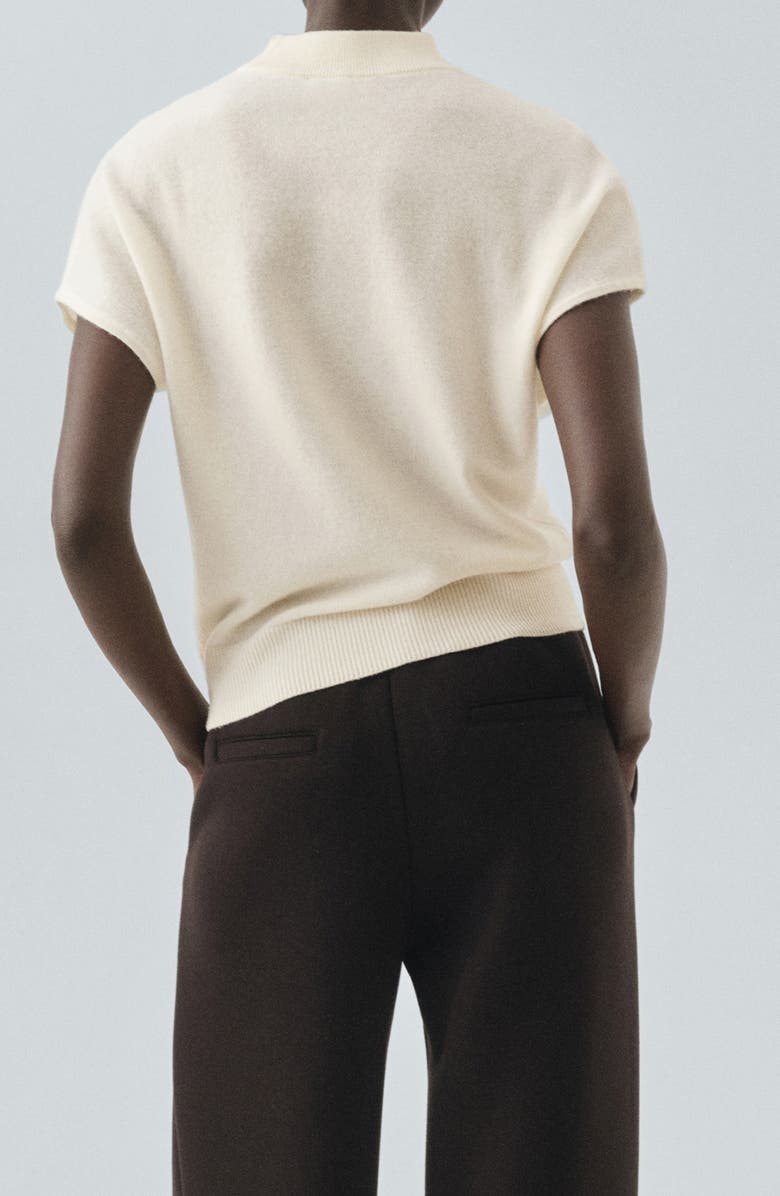 MANGO Selection Mock Neck Short Sleeve Wool & Cashmere Sweater, Alternate, color, Ecru