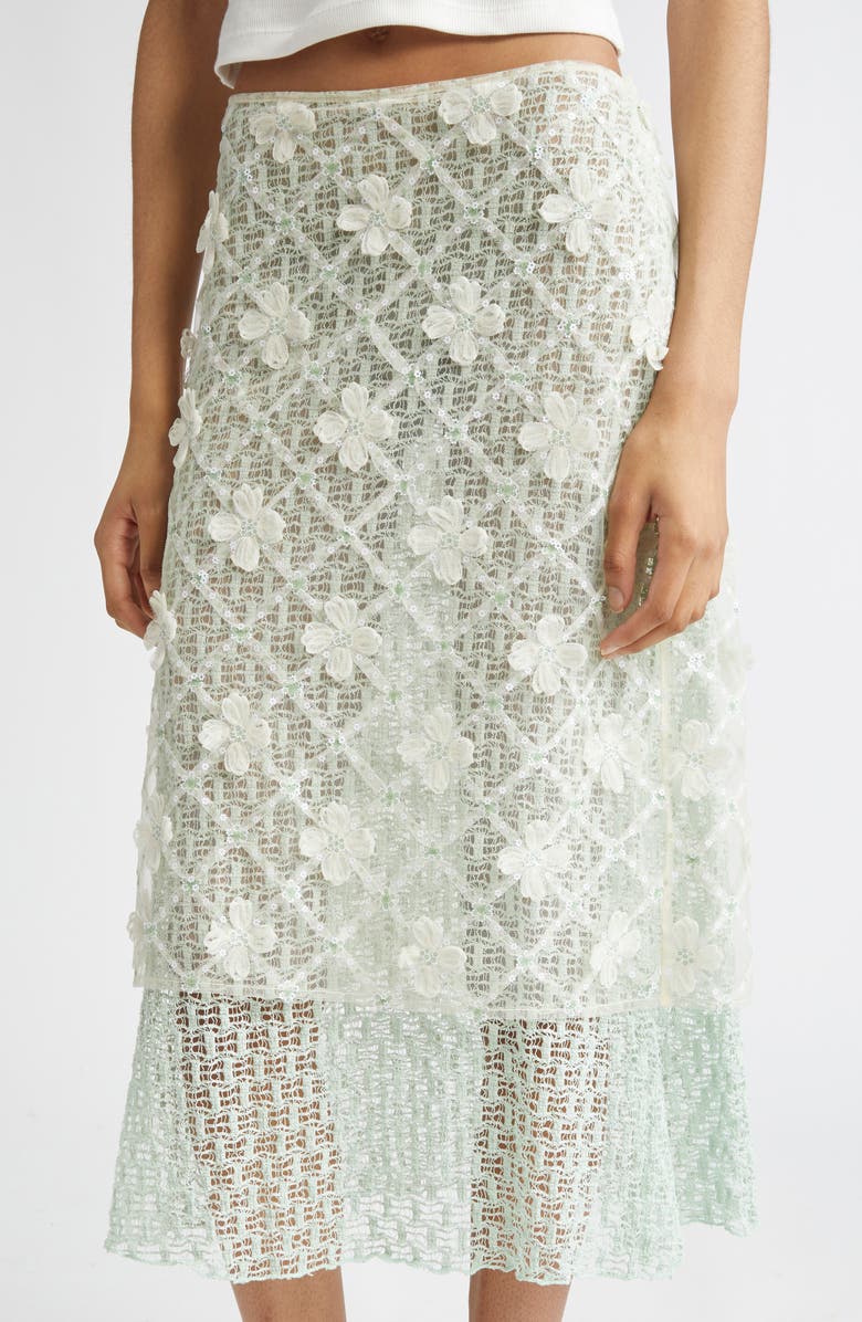 Siedrés Lunies Floral Appliqué Sheer Lace Midi Skirt, Alternate, color,