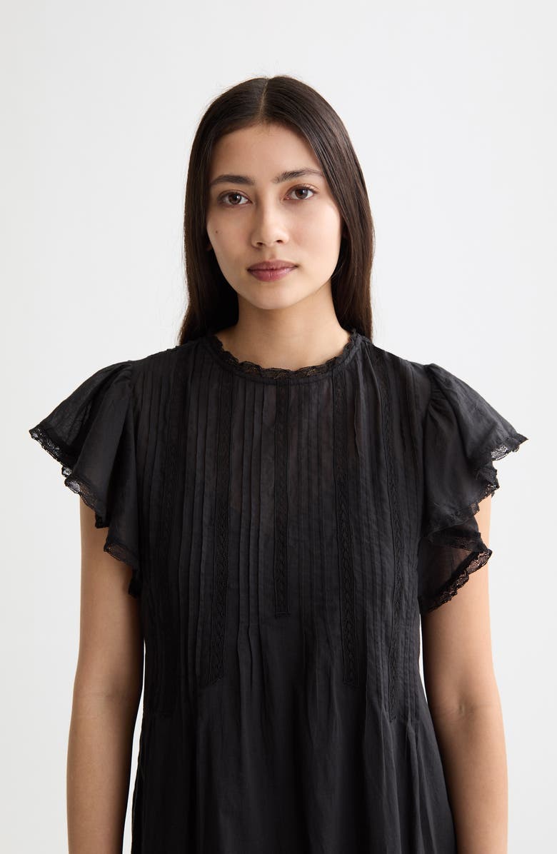 Scotch & Soda Pleated Lace Trim Cotton Maxi Dress, Alternate, color, Meteorite