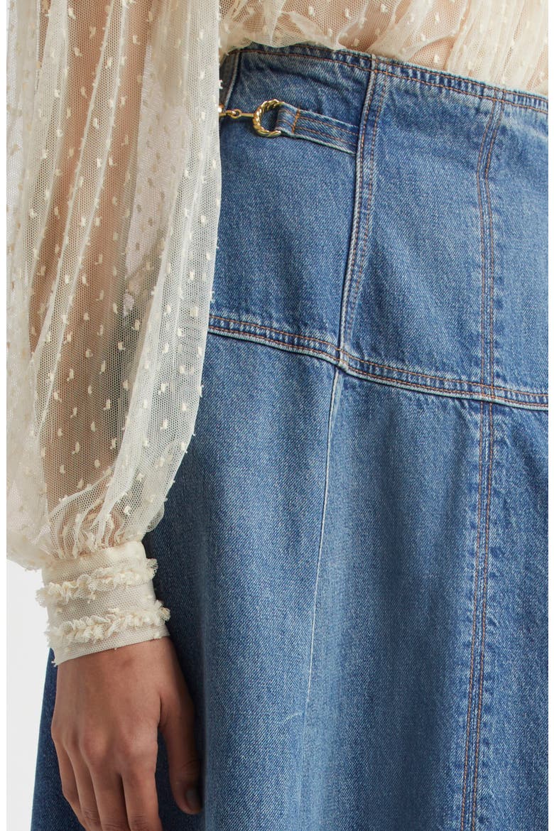 The Brigette A-Line Denim Midi Skirt, Alternate, color, DANUBE