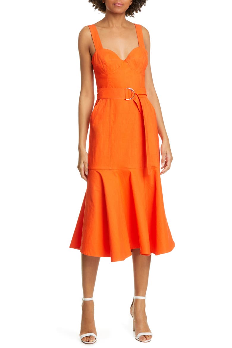 Sabrina Linen Blend Bustier Dress, Main, color, SHOCK