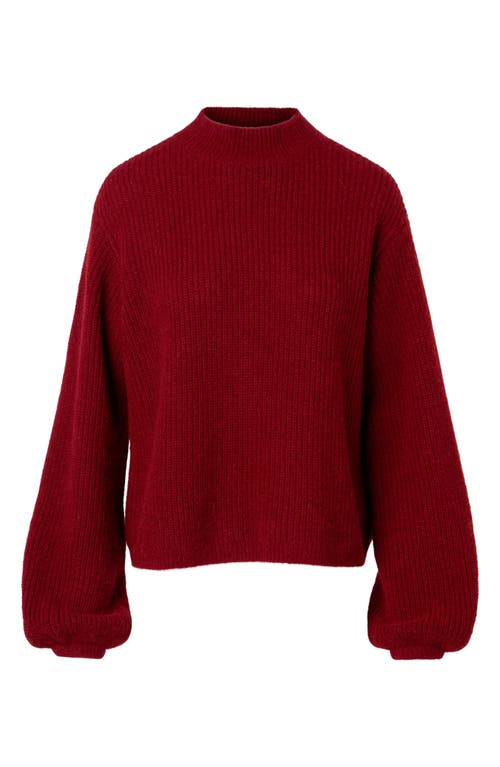 Akris Punto Mock-neck Blouson-sleeve Alpaca Wool Rib Sweater In Red