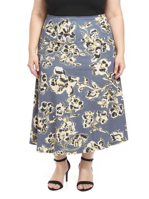 Plus Size Floral Elastic Waist A-Line Maxi Skirt